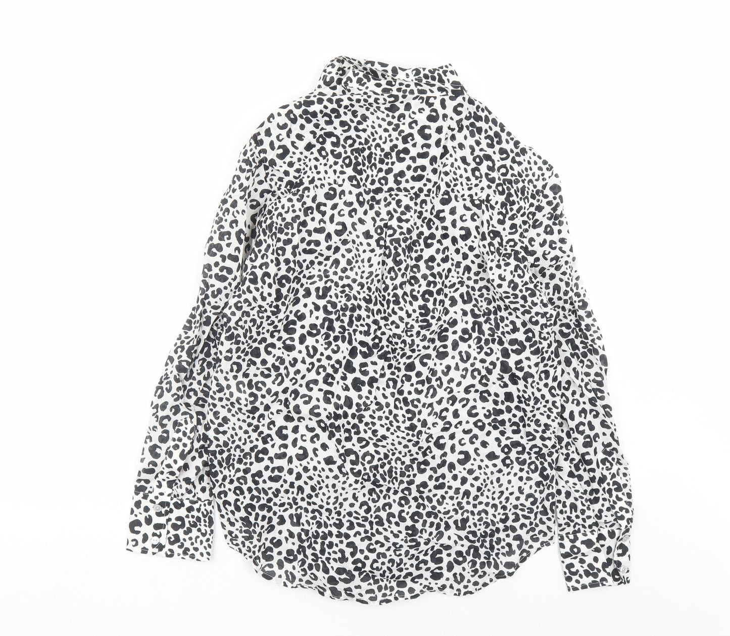 Marks and Spencer Womens Black Animal Print Cotton Basic Button-Up Size 8 Collared - Leopard Pattern