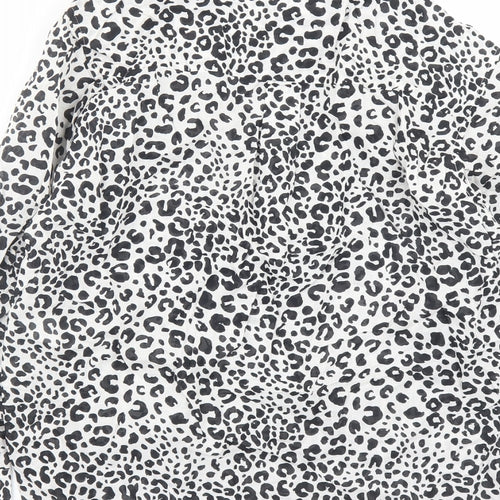 Marks and Spencer Womens Black Animal Print Cotton Basic Button-Up Size 8 Collared - Leopard Pattern