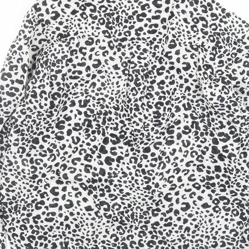 Marks and Spencer Womens Black Animal Print Cotton Basic Button-Up Size 8 Collared - Leopard Pattern