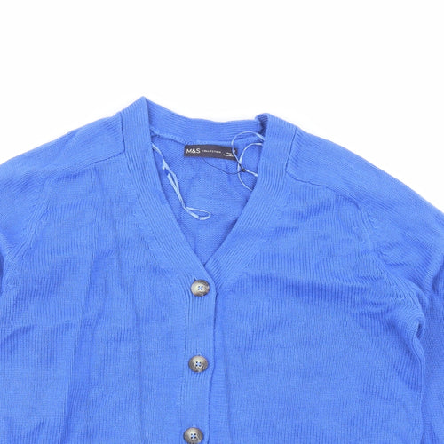 Marks and Spencer Womens Blue V-Neck Cotton Cardigan Jumper Size M
