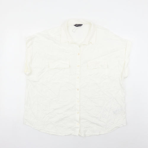 Marks and Spencer Womens White Viscose Basic Button-Up Size 18 Collared