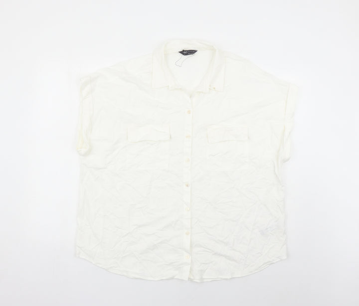 Marks and Spencer Womens White Viscose Basic Button-Up Size 18 Collared