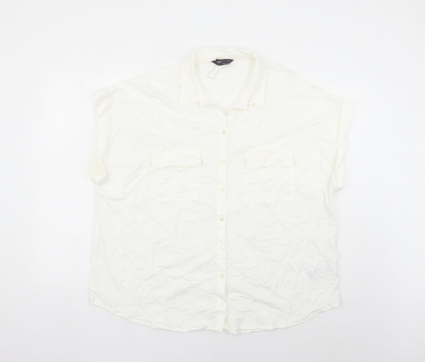 Marks and Spencer Womens White Viscose Basic Button-Up Size 18 Collared