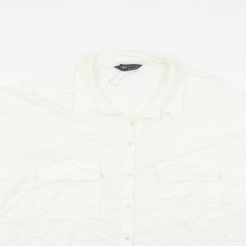 Marks and Spencer Womens White Viscose Basic Button-Up Size 18 Collared