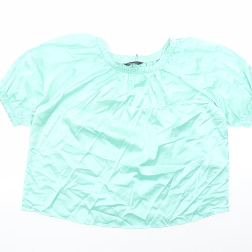 Marks and Spencer Womens Green Polyester Basic Blouse Size 12 Round Neck