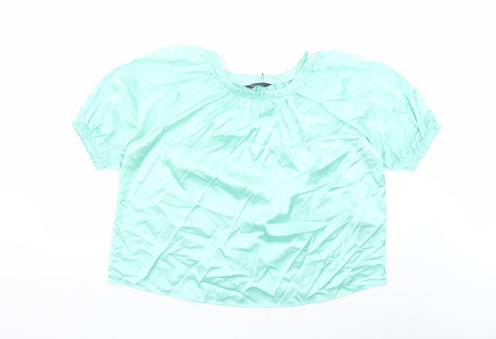 Marks and Spencer Womens Green Polyester Basic Blouse Size 12 Round Neck