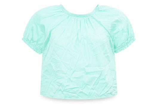 Front view of Marks & Spencer women’s green polyester basic blouse, size UK 12, round neck