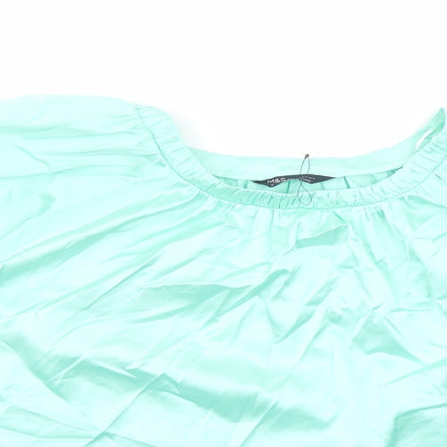 Marks and Spencer Womens Green Polyester Basic Blouse Size 12 Round Neck