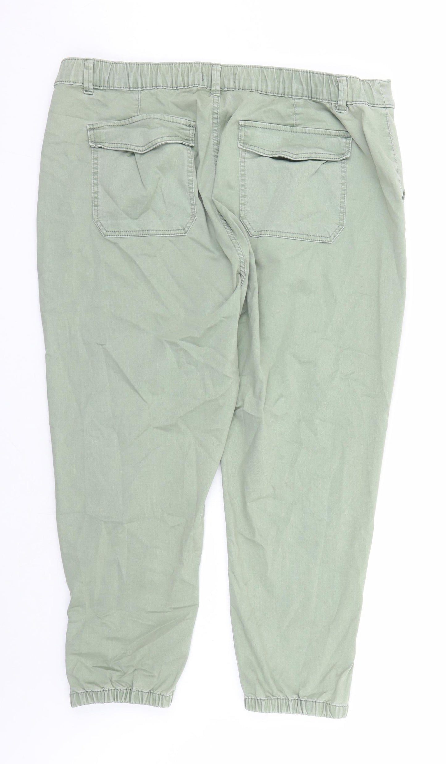 Marks and Spencer Womens Green Cotton Straight Jeans Size 20 L26 in Regular Zip - Elasticated Waist Ankle Zip Detail