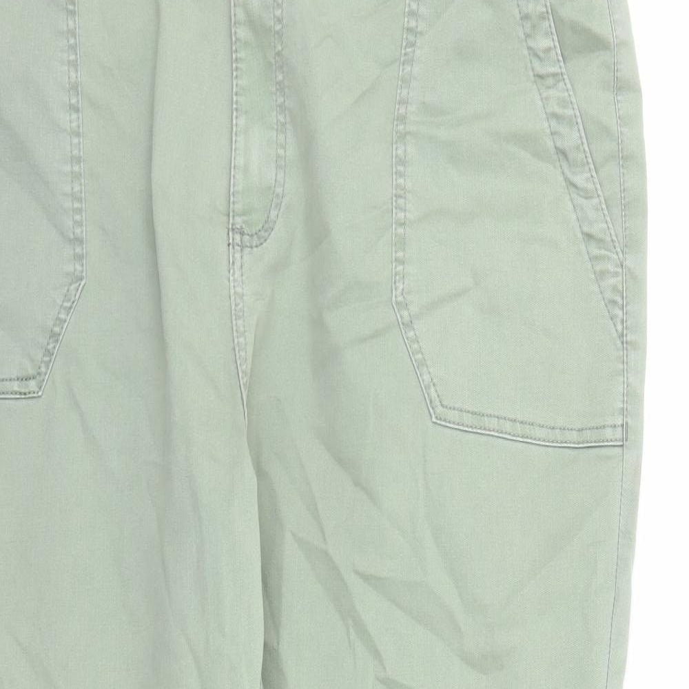 Marks and Spencer Womens Green Cotton Straight Jeans Size 20 L26 in Regular Zip - Elasticated Waist Ankle Zip Detail
