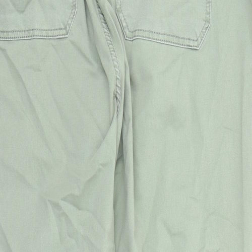 Marks and Spencer Womens Green Cotton Straight Jeans Size 20 L26 in Regular Zip - Elasticated Waist Ankle Zip Detail