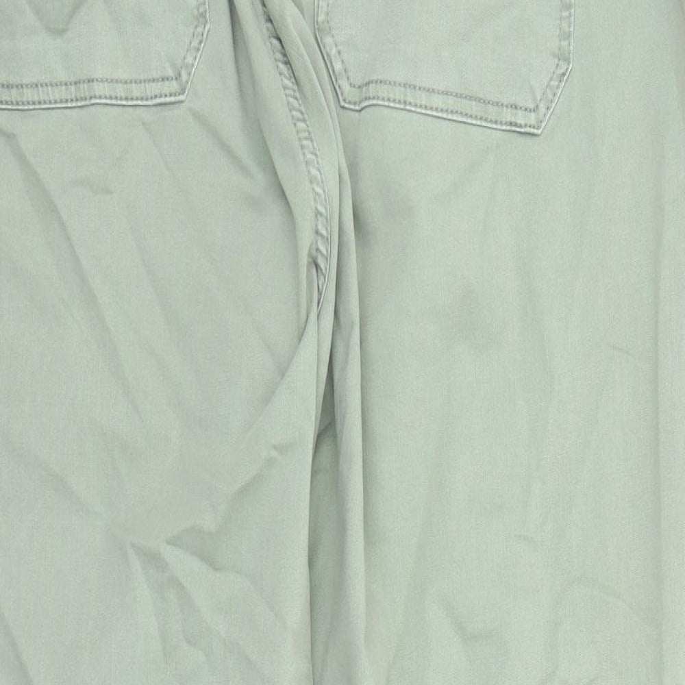 Marks and Spencer Womens Green Cotton Straight Jeans Size 20 L26 in Regular Zip - Elasticated Waist Ankle Zip Detail