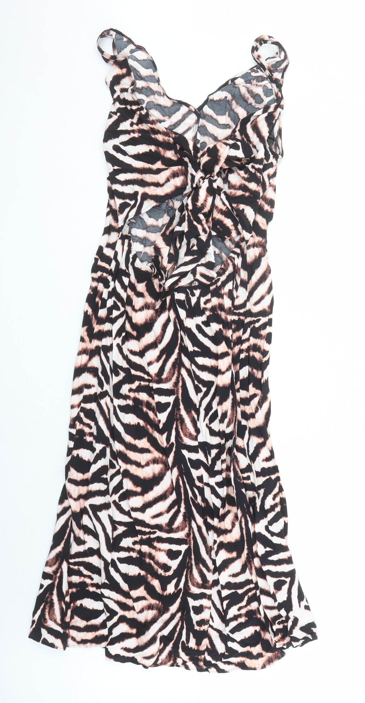 Marks and Spencer Womens Brown Animal Print Viscose A-Line Size 14 V-Neck Pullover - Tiger Pattern