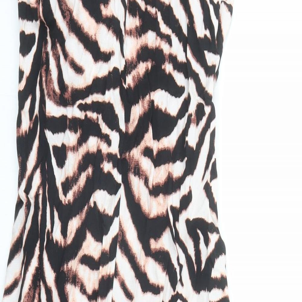 Marks and Spencer Womens Brown Animal Print Viscose A-Line Size 14 V-Neck Pullover - Tiger Pattern