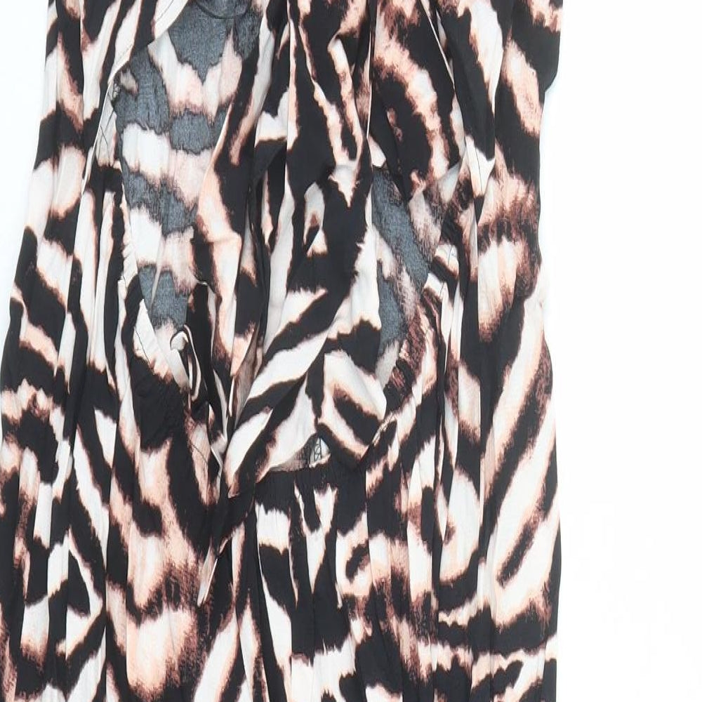 Marks and Spencer Womens Brown Animal Print Viscose A-Line Size 14 V-Neck Pullover - Tiger Pattern