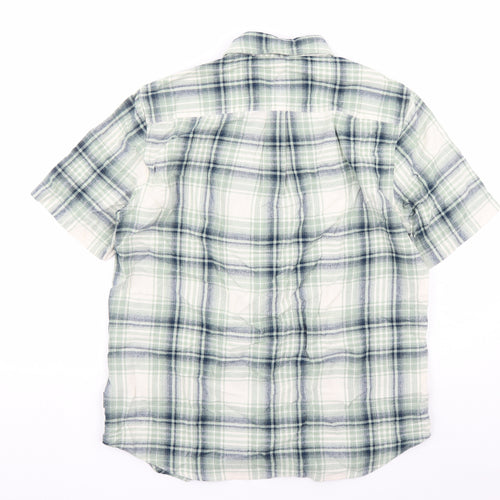 Burgs Mens Green Plaid Cotton Button-Up Size L Collared Button