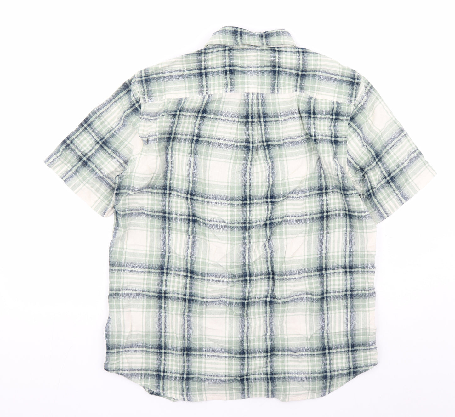 Burgs Mens Green Plaid Cotton Button-Up Size L Collared Button