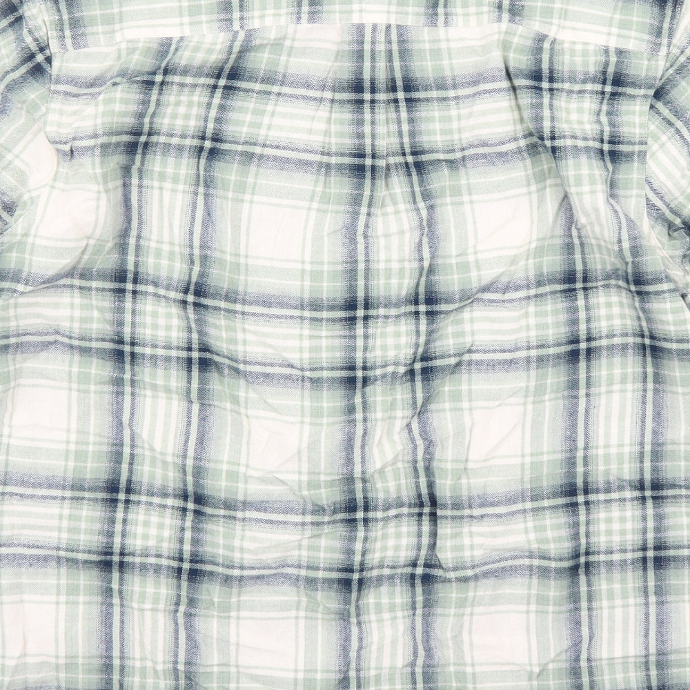 Burgs Mens Green Plaid Cotton Button-Up Size L Collared Button