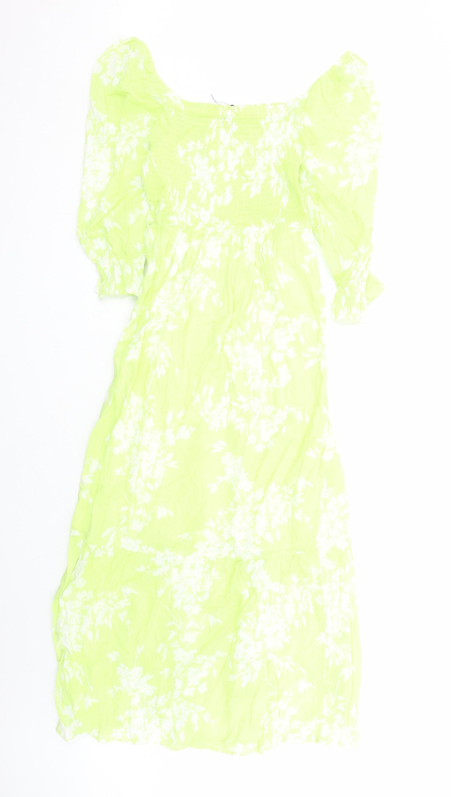 Marks and Spencer Womens Green Geometric Cotton Maxi Size 10 Round Neck Pullover