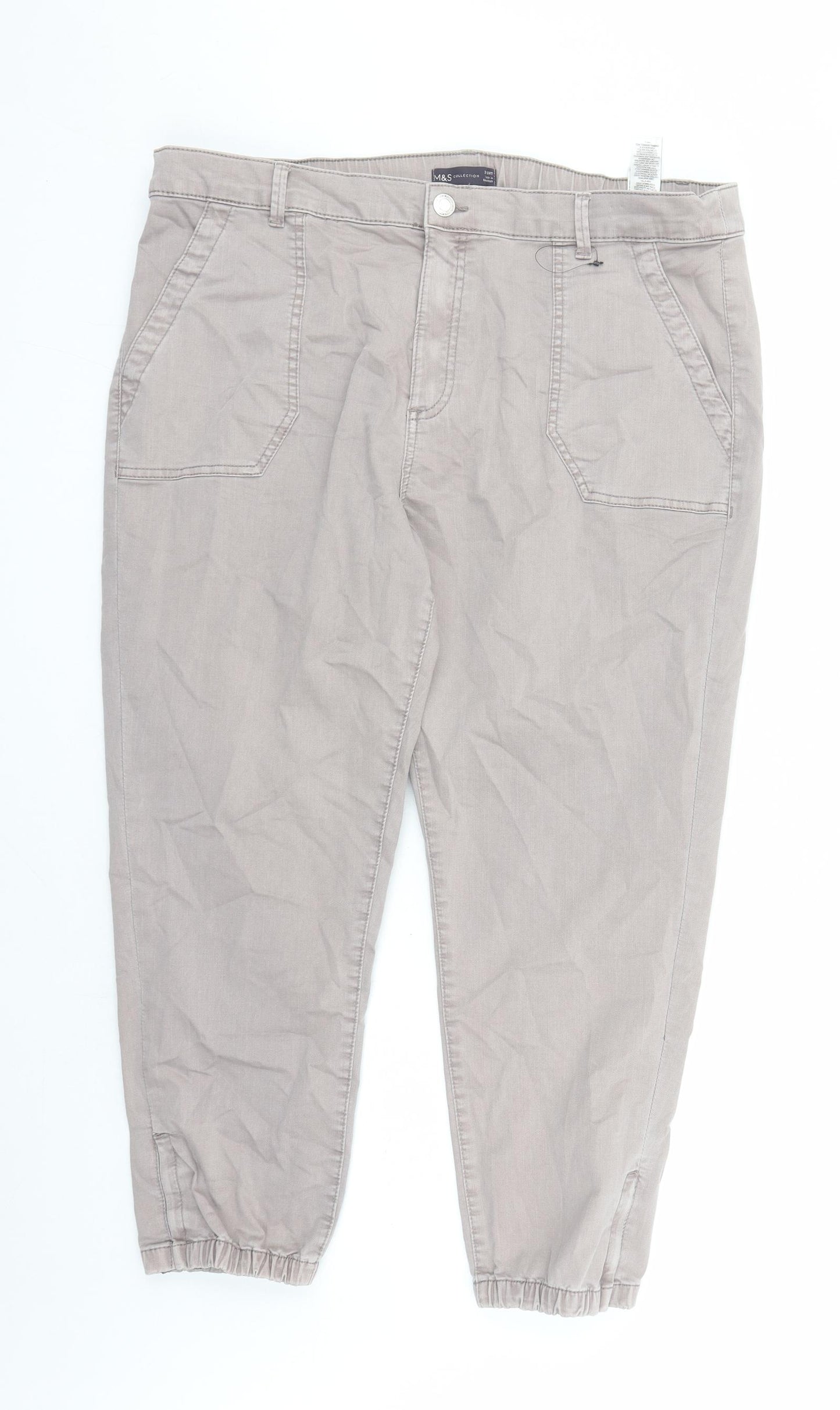 Marks and Spencer Womens Brown Cotton Straight Jeans Size 20 L27 in Regular Zip - Elasticated Waist Ankle Zip Detail