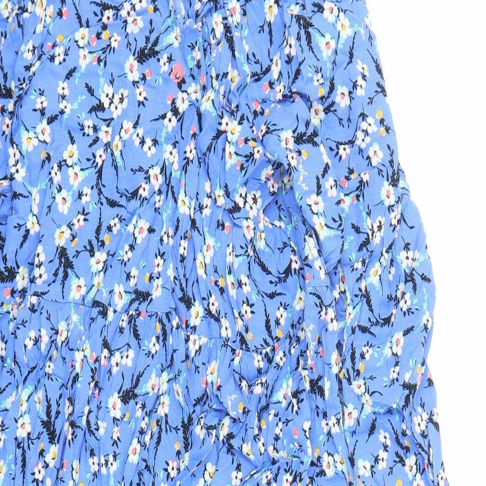 Marks and Spencer Womens Blue Floral Viscose A-Line Size 10 V-Neck Pullover
