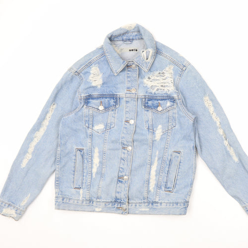 Topshop Womens Blue Jacket Size 8 Button - Distressed