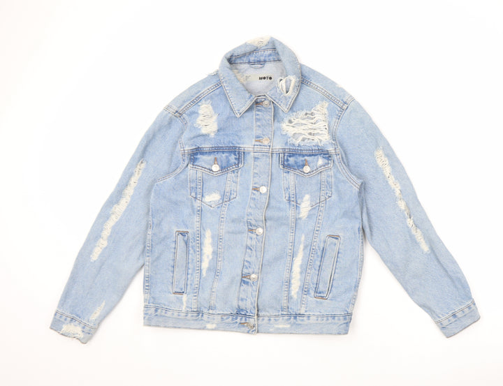 Topshop Womens Blue Jacket Size 8 Button - Distressed