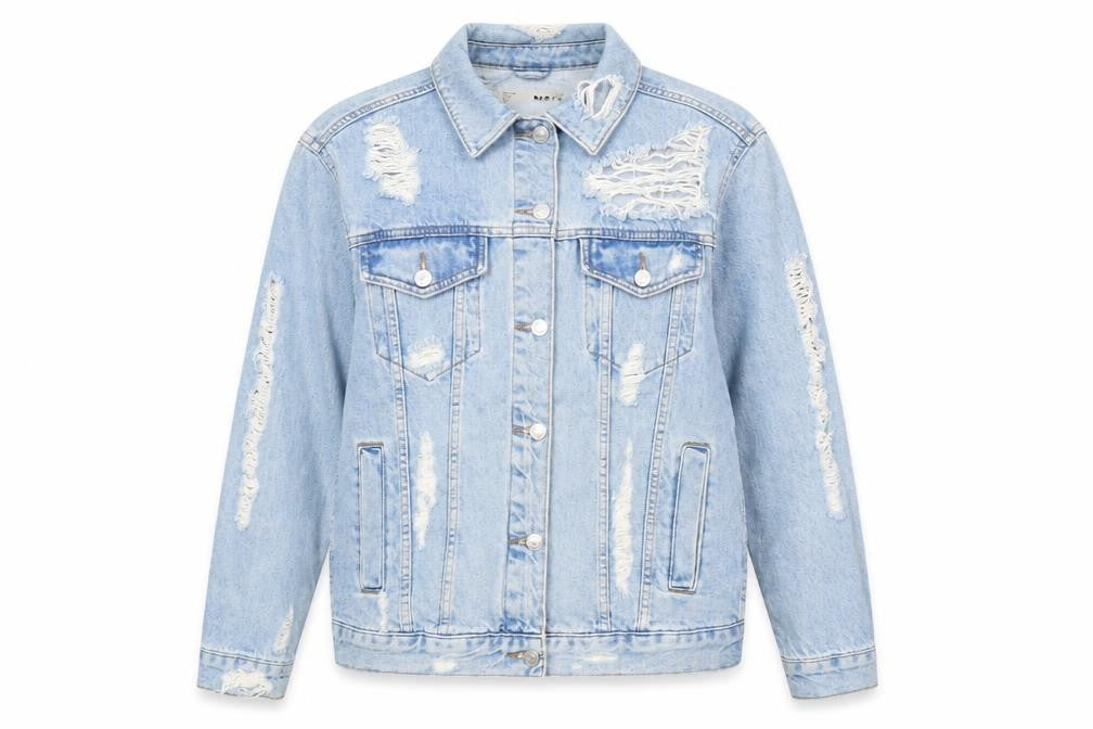 Topshop Womens Blue Jacket Size 8 Button - Distressed