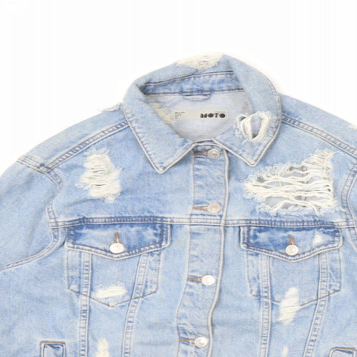 Topshop Womens Blue Jacket Size 8 Button - Distressed