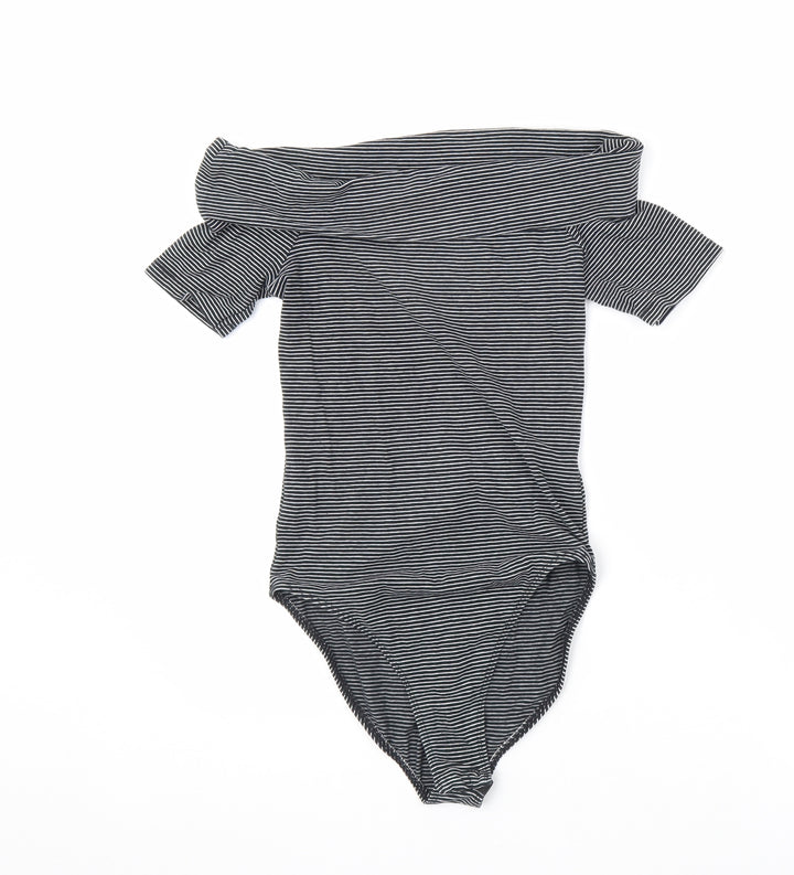 Miss Selfridge Womens Black Striped Cotton Bodysuit One-Piece Size 8 Snap
