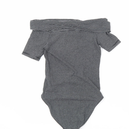 Miss Selfridge Womens Black Striped Cotton Bodysuit One-Piece Size 8 Snap