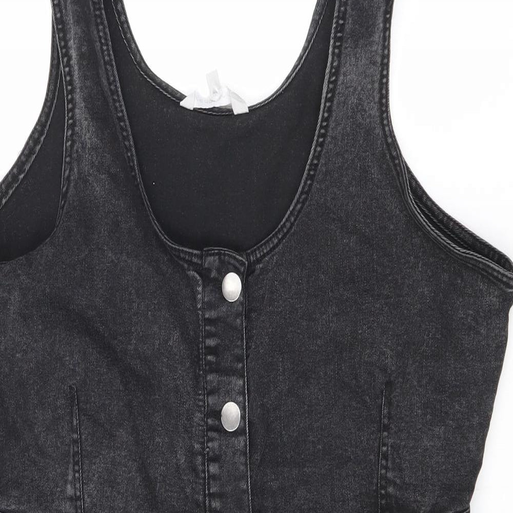 Red Herring Womens Black Cotton A-Line Size 16 Square Neck Button - Washed Look