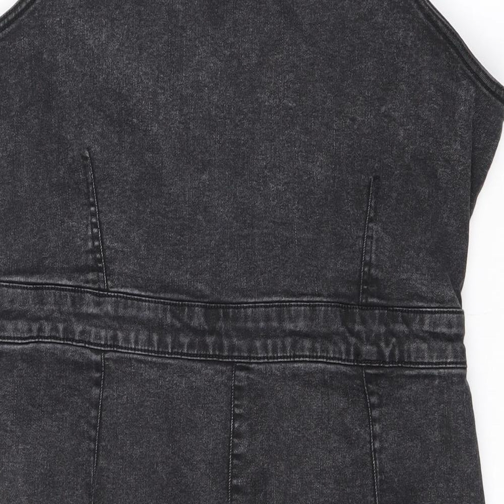 Red Herring Womens Black Cotton A-Line Size 16 Square Neck Button - Washed Look
