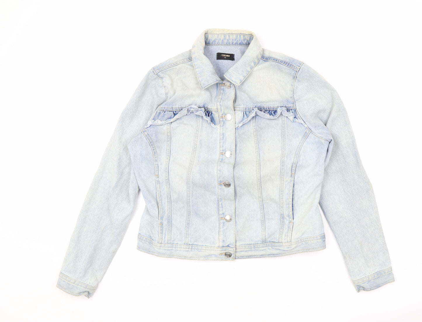 /Denim Womens Blue Jacket Size 14 Button - Ruffles