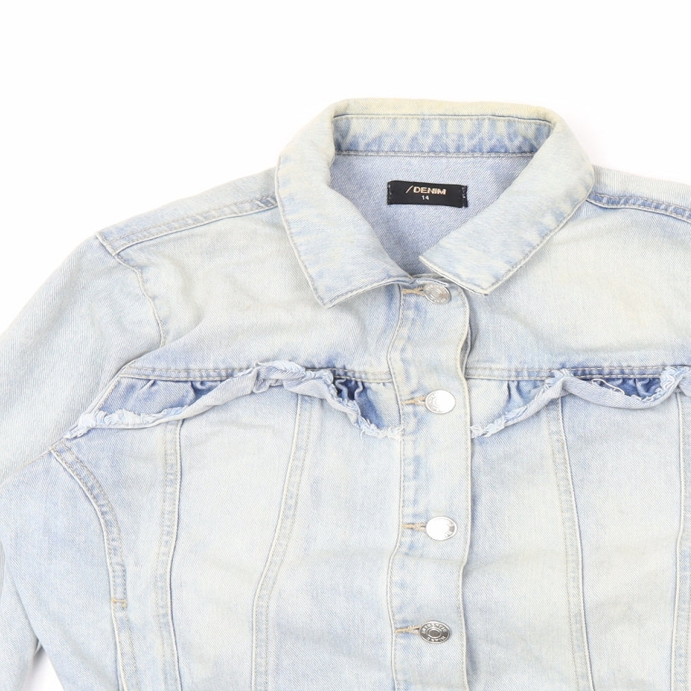 /Denim Womens Blue Jacket Size 14 Button - Ruffles
