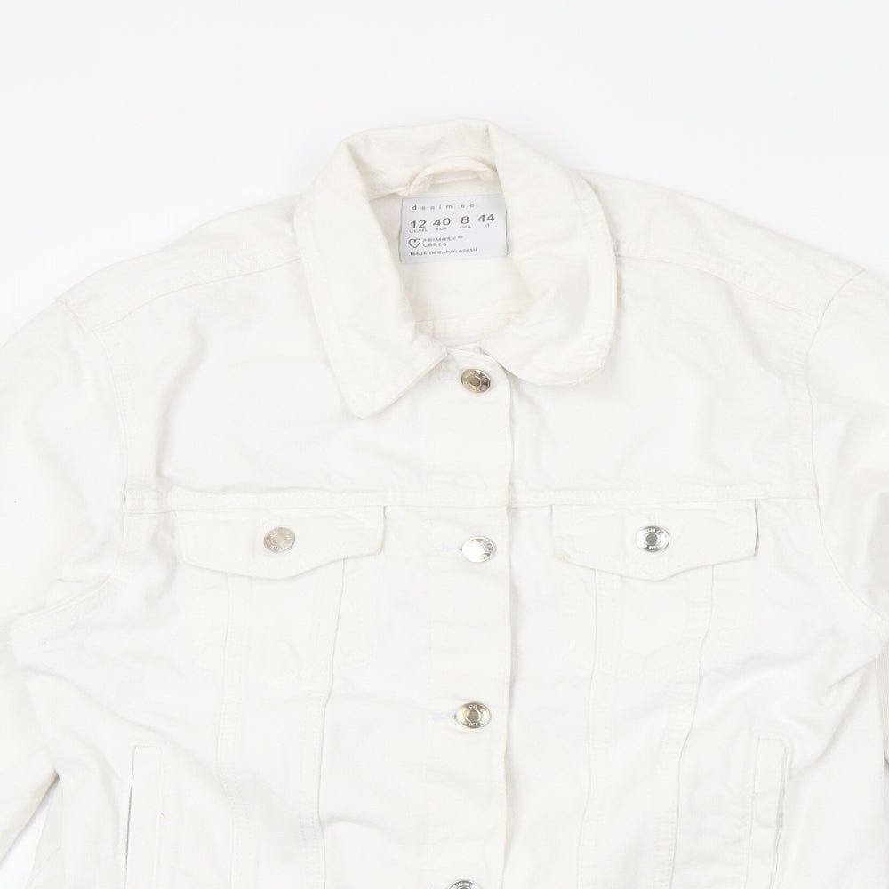 Denim & Co. Womens Ivory Jacket Size 12 Button