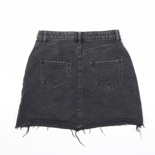 Denim & Co. Womens Black Cotton A-Line Skirt Size 8 Zip - Embellished, Raw Hem
