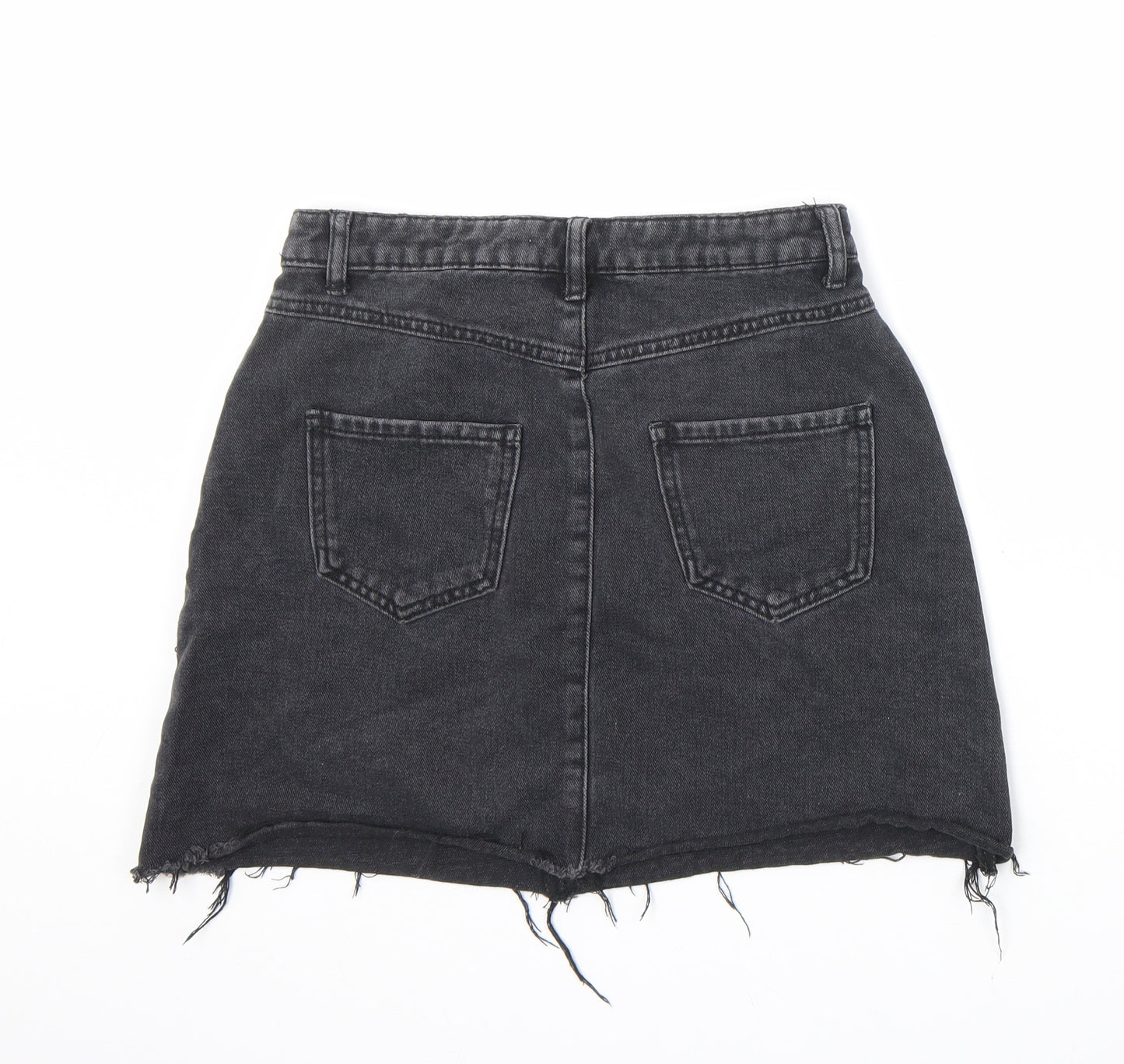 Denim & Co. Womens Black Cotton A-Line Skirt Size 8 Zip - Embellished, Raw Hem