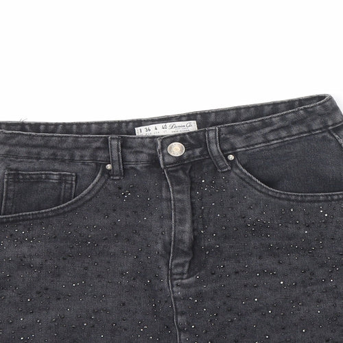 Denim & Co. Womens Black Cotton A-Line Skirt Size 8 Zip - Embellished, Raw Hem