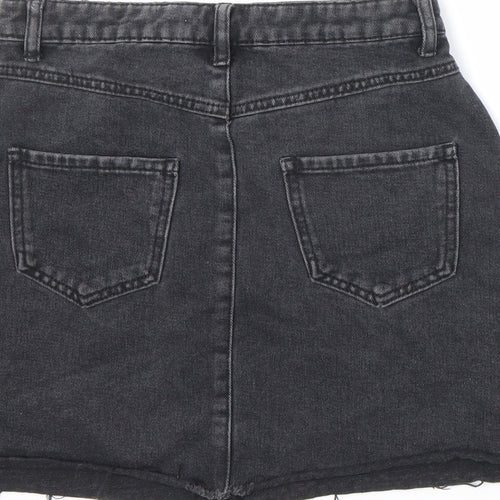 Denim & Co. Womens Black Cotton A-Line Skirt Size 8 Zip - Embellished, Raw Hem