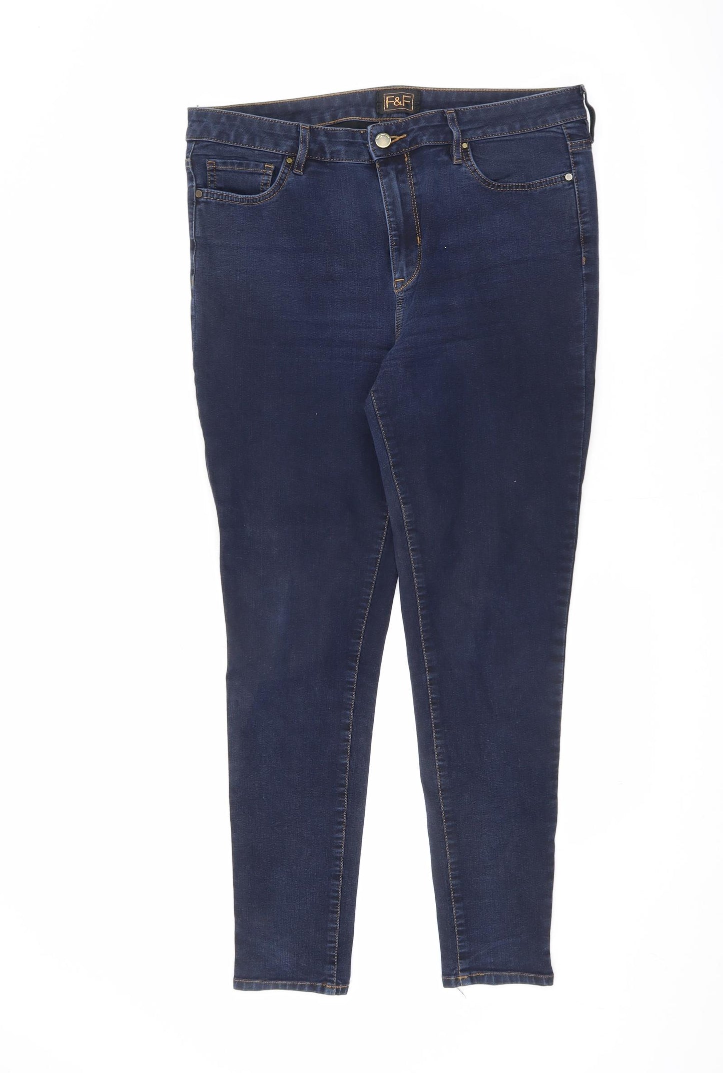 F&F Womens Blue Cotton Skinny Jeans Size 16 L26.5 in Regular Zip