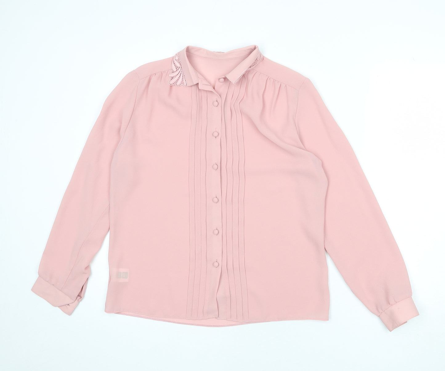 St Michael Womens Pink Polyester Basic Button-Up Size 12 Collared - Lace Detail