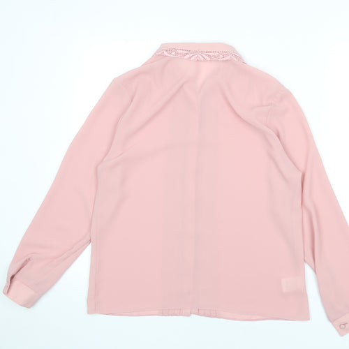 St Michael Womens Pink Polyester Basic Button-Up Size 12 Collared - Lace Detail