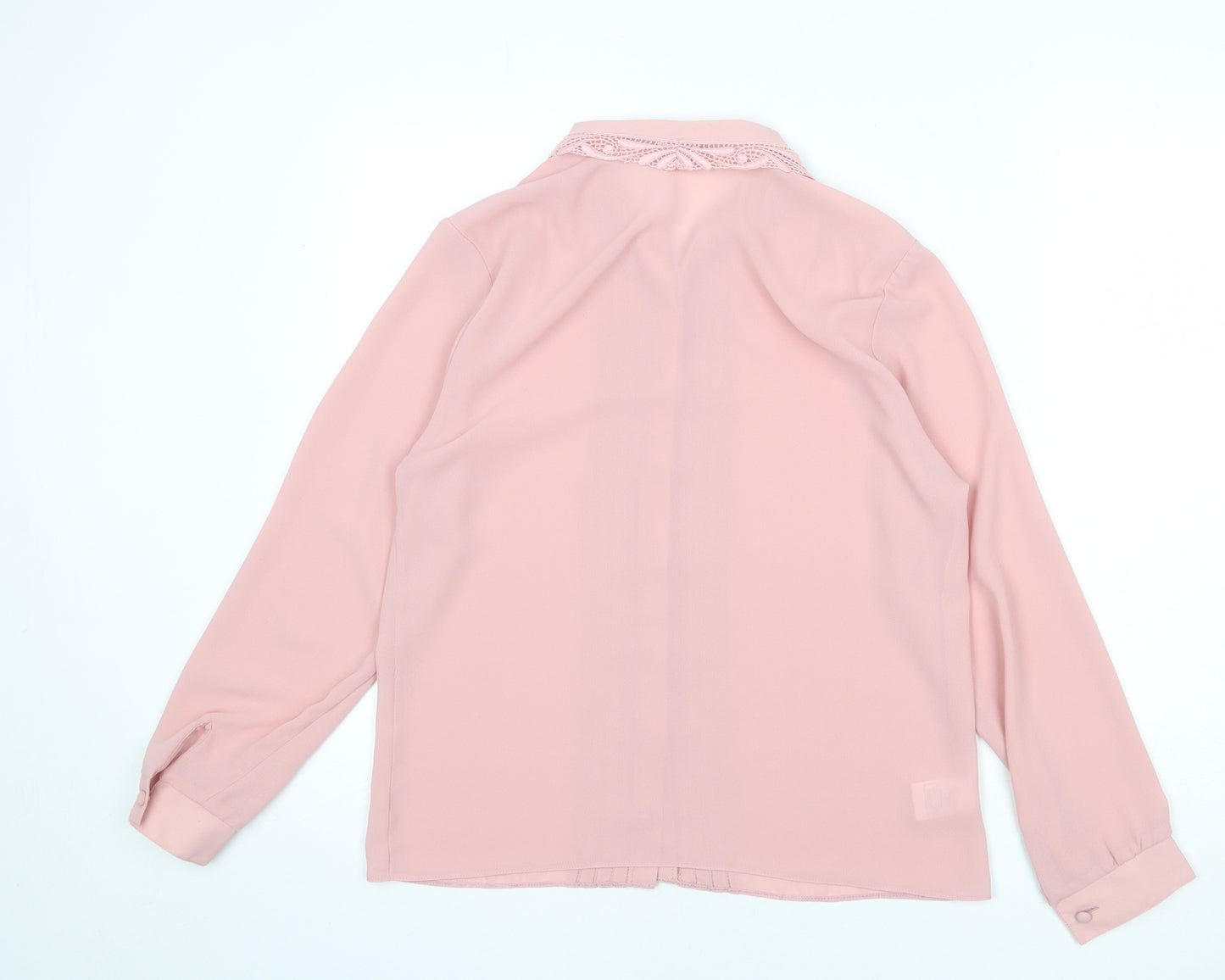 St Michael Womens Pink Polyester Basic Button-Up Size 12 Collared - Lace Detail