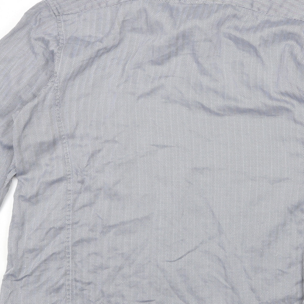 PINK Mens Blue Geometric Cotton Button-Up Size 15.5 Collared Button