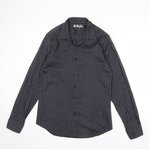 Topman Mens Grey Striped Cotton Button-Up Size M Collared Button