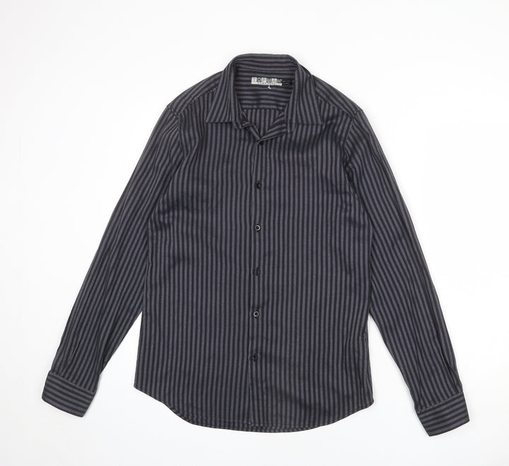 Topman Mens Grey Striped Cotton Button-Up Size M Collared Button