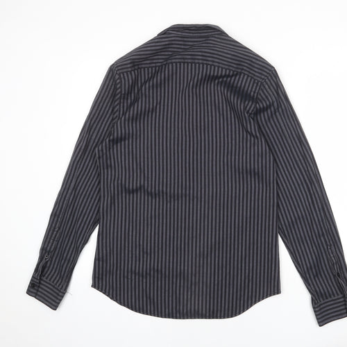 Topman Mens Grey Striped Cotton Button-Up Size M Collared Button