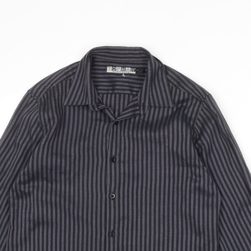 Topman Mens Grey Striped Cotton Button-Up Size M Collared Button