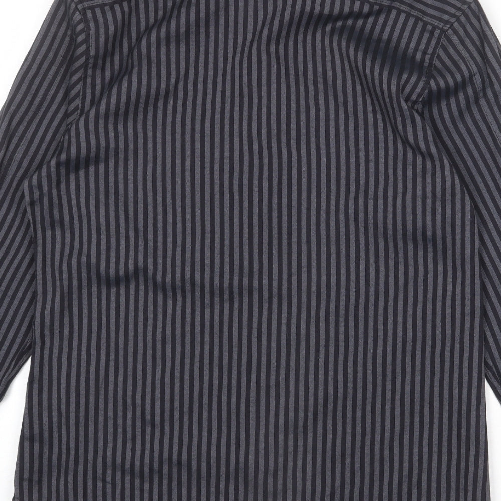 Topman Mens Grey Striped Cotton Button-Up Size M Collared Button